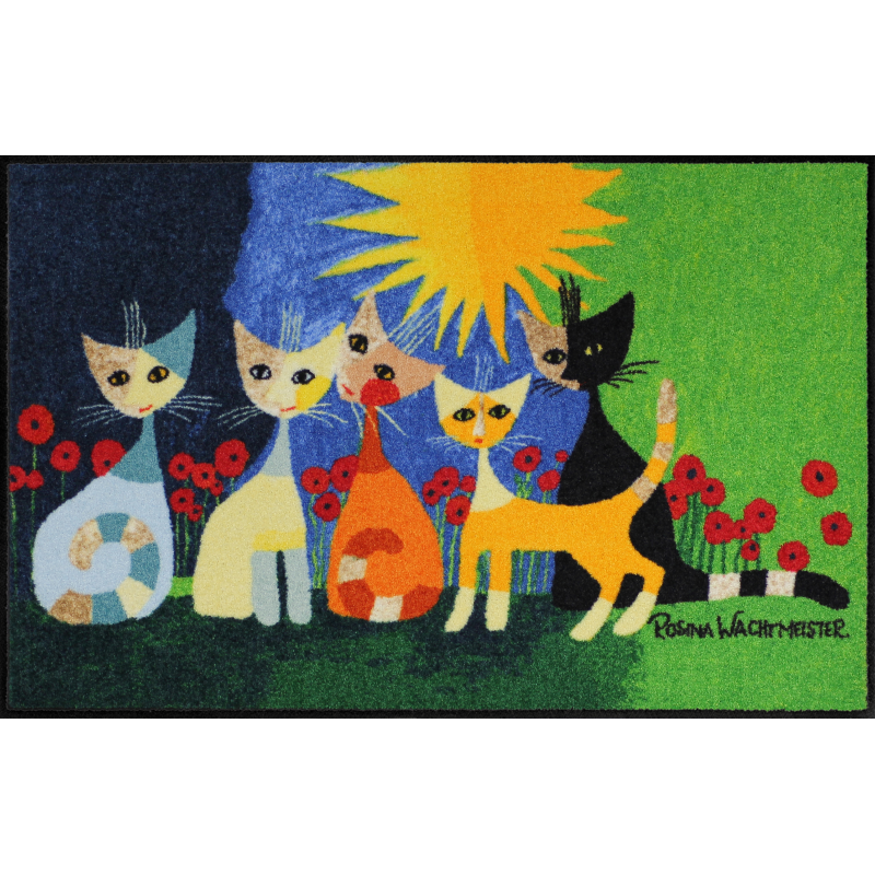 Fussmatte Una bella compagnia 50x75 cm, grau mit Blumen und Katzen